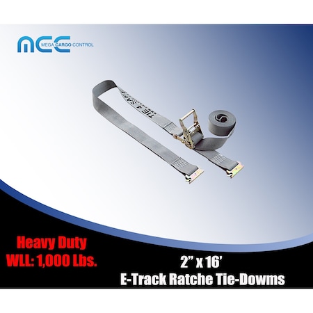 Tie 4 Safe 2 x 16' E Track Ratchet Straps w/ E Clips, WLL- 1,000 lbs., PK12 RT06-16M23G-12